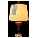 PAIR OF ORIENTAL ELECTRIC LAMPS W/ MARBLE STYLE, BRASS, AND GLASS BASE