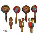 3 VINTAGE ANIMATED BOTTLE STOPPERS, 4 VINTAGE MOROCCOS, 5 SAND DOLLARS