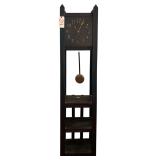 ANTIQUE MISSION STYLE OAK GRANDFATHER CLOCK W/ KEY - WORKING