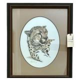 VINTAGE FRAMED AND MATTED SIGNED CHEETAH PRINT BY GUY COHELEACH CIRCA 1970S - VIEWING AREA APPROX. 19” AT LONGEST