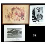 VIC RUNNELS BUFFALO & SHIELD FRAMED PRINT, 2 ANSEL ADAMS PRINTS (NO FRAMES)
