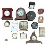 14 SMALL CLOCKS TO INCLUDE 1891 WATERBURY, 1878 WATERBURY, LUX ANIMATED, BRADLEY, LINDEN, MERCEDES, WHITNEY QUARTZ, WESTCLOX BABY BEN, NATICO QUARTZ, WATERFORD CRYSTAL QUARTZ, HENRI DITISHEIM, EQUITY,