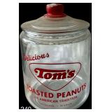VINTAGE GLASS TOM’S ROASTED PEANUTS JAR (RED FONT)