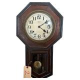ANTIQUE SETH THOMAS WALL HANGING CLOCK W/ KEY - WORKING