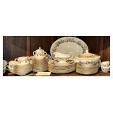 APPROX. 59 PIECES OF ROYAL WORCESTER FINE BONE CHINA LAVINIA Z 2821 - SERVING PLATTER, CREAM AND SUGAR, CASSEROLE DISH, PLATES, CUPS, SAUCERS, SMALL BOWLS, GRAVY BOAT