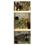 DRINK SHAKERS, DRINK STIRRERS, SHOT GLASSES, VINTAGE SPRITZ BOTTLE, DRINK RECIPE BOOKS, SILVER PLATE JIGGER, ETC.
