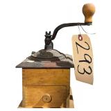 ANTIQUE WOOD AND CAST IRON COFFEE GRINDER