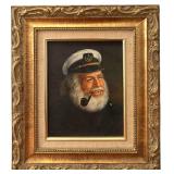 SEA CAPTAIN OIL ON CANVAS BY LEE YOUNG IN ORNATE FRAME - APPROX. 10” X 7.5” VIEWING AREA