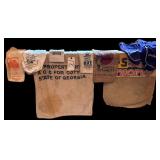 LOT OF VINTAGE ADVERTISING BAGS/SACKS: 2 DOLLYWOOD, VIRGINIA GOURMET, DULUTH TRADING CO., ACC COTTON STATE OF GEORGIA, BURLAP ROASTED PEANUTS, E&S MEXICAN ONION, 2 CROWN ROYAL