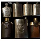 ASSORTMENT OF 7 COLLECTIBLE FLASKS: CROWN ROYAL, WILD TURKEY RARE BREED, 2 CAMEL, 3 OTHERS