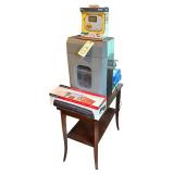 VINTAGE MAHOGANY COLOR TABLE () , MICRO CUT SG110 SHREDDER, SWINGLINE FUSION 1000L 9” LAMINATOR, PRINTER PAPER