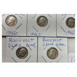 5 SILVER ROOSEVELT DIMES: 2- 1946, 1946-S 1947, 1957