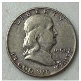 1950 U.S. BENJAMIN FRANKLIN SILVER HALF DOLLAR