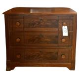 ANTIQUE 3-DRAWER BURLED WALNUT DRESSER W/ KNAP-JOINT DOVETAILING (1880-1900)