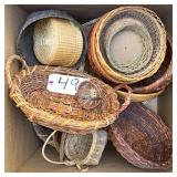BOX LOT OF ASSORTED WOVEN BASKETS