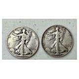 TWO U.S. WALKING LIBERTY SILVER HALF DOLLARS: 1936, 1937-D