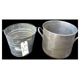METAL COOKING POT W/ GALVANIZED BUCKET MARKED NUMBER 14
