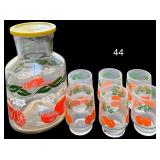 FEDERAL GLASS HANDI-SERV JUICE DECANTER WITH SIX MATCHING JUICE GLASSES