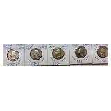 5 U.S. SILVER QUARTERS, 4-1951, 1-1955