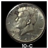 1964 U.S. KENNEDY SILVER HALF DOLLAR, GOOD LUSTER AND DETAIL