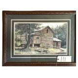 “REMEMBRANCE (ELIJAH OLIVER CABIN)” PRINT BY LEE ROBERSON 1996 - ECHOES OF CADES COVE SERIES - PLATE XII - APPROX. 10.75” X 17.5” VIEWING AREA
