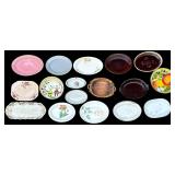 APPROX. 16 SERVING PLATTERS PLATTERS TO INCLUDE FIESTA, KNOWLES, HOMER LAUGHLIN, AND MANY MORE; METALLIC BOWL; CERAMIC BOWL; HAND PAINTED PITCHER MADE IN TEXAS USA; THREE UTENSIL HOLDERS; WOODEN HOUSE