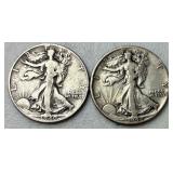 2 U.S. WALKING LIBERTY SILVER HALF DOLLARS: 1 WARTIME 1944-D, 1 1940
