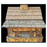 NEAT WELL-MADE HEAVY LOG CABIN DECORATIVE STRUCTURE - APPROXIMATELY 20 INCHES WIDE X 16 INCHES TALL