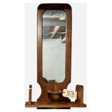 WOODEN WALL-HANGING MIRROR W/ TABLETOP BOOKSHELF