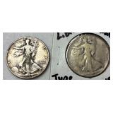 TWO U.S. WALKING LIBERTY SILVER HALF DOLLARS, WARTIME 1944