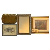 ROBERT A. TINO SMALL FRAMED PRINT (6 X 7.5 INCH VIEWING AREA), MIRRORED TRAY, OTHER FRAMED PRINT, OTHER TRAY