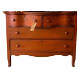 ANTIQUE PAINTED CURVED FRONT DRESSER - APPEARS TO BE OAK - CONTENTS NOT INCLUDED