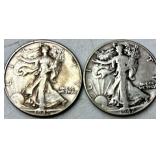 TWO U.S. WALKING LIBERTY SILVER HALF DOLLARS, WARTIME 1942