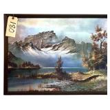 3 APPEAR TO BE CANVAS PAINTINGS: BEACH SCENE BY ROBERT WOOD, HOME SCENE BY SALLY COVINGTON, MOUNTAIN SCENE BY WILMER