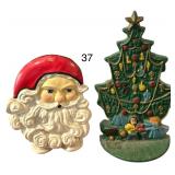 TWO IRON PAINTED CHRISTMAS DOOR STOPS