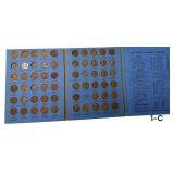 WHITMAN LINCOLN HEAD CENT COIN HOLDER 1941-1964-D, TO INCLUDE WHEAT PENNIES FROM 1941-1958, WARTIME 1941-1945, 1943 STEEL PENNIES, 1959-1964D LINCOLN MEMORIAL PENNIES. APPROX. 69 VINTAGE PENNIES IN AL