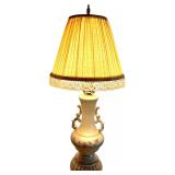 VINTAGE PORCELAIN LAMP WITH CLEAR GLASS BASE