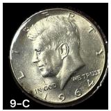 1964 U.S. KENNEDY SILVER HALF DOLLAR, GOOD LUSTER AND DETAIL