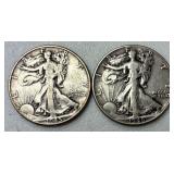 TWO U.S. WALKING LIBERTY SILVER HALF DOLLARS: 1 WARTIME 1945, 1 1946