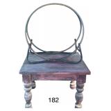 METALLIC FIREWOOD RACK W/ SMALL HEAVY WOODEN TABLE