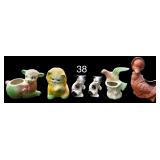 SMALL VINTAGE SHEEP CERAMIC PLANTER, TWO CERAMIC KITTENS, CERAMIC CAT PLANTER, CERAMIC BIRD PLANTER, MOTHER GOOSE PLANTER