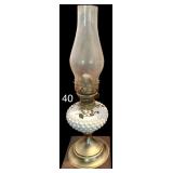 VINTAGE FLORAL PAINTED OIL LAMP