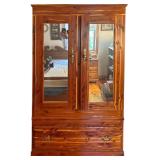LARGER VINTAGE CEDAR WARDROBE WITH MIRRORED DOORS AND DRAWER, NICE CONDITION