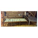 APPEARS TO BE MAPLE SETTEE W/ PRIMITIVE STYLE WOODEN SIDE TABLE
