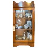 ANTIQUE OAK 3 SHELF SMALL GLASS FRONT CABINET - NICE CONDITION
