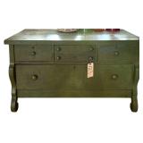 ANTIQUE EMPIRE STYLE 5-DRAWER LOW CHEST PAINTED GREEN