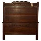 ANTIQUE VICTORIAN WALNUT EASTLAKE BED - HEADBOARD, FOOTBOARD, APPEARS TO BE ORIGINAL RAILS - APPROX. 50.5” FRAME