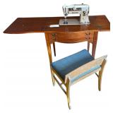 VINTAGE SINGER 401A SEWING MACHINE W/ WOODEN SEAT - WOODEN SIDE PIECE NEEDS REPAIR