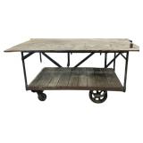 HEAVY DUTY ROLLING SHOP CART - METAL BASE, WOODEN TOP - CONTENTS ON TOP NOT INCLUDED