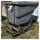 PLASTIC BIN ON METAL ROLLING DUMP CART